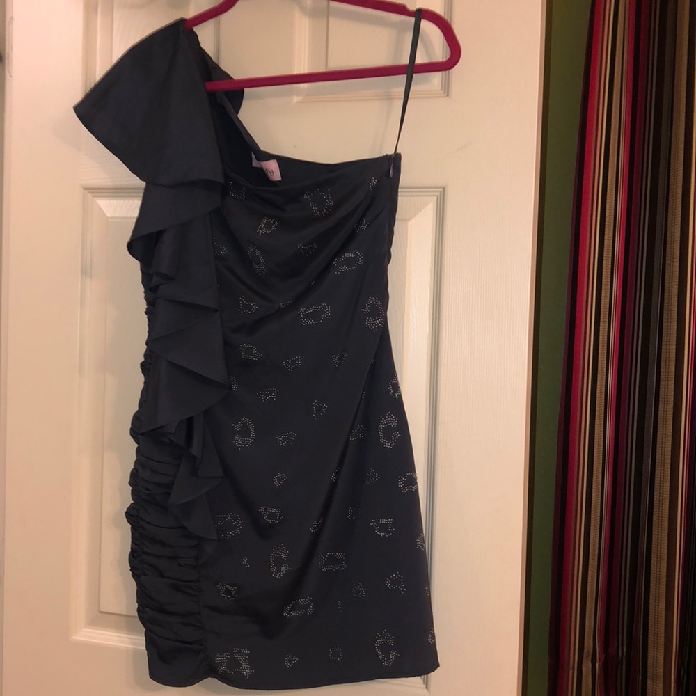 Navy Beaded Animal Print Party Dress